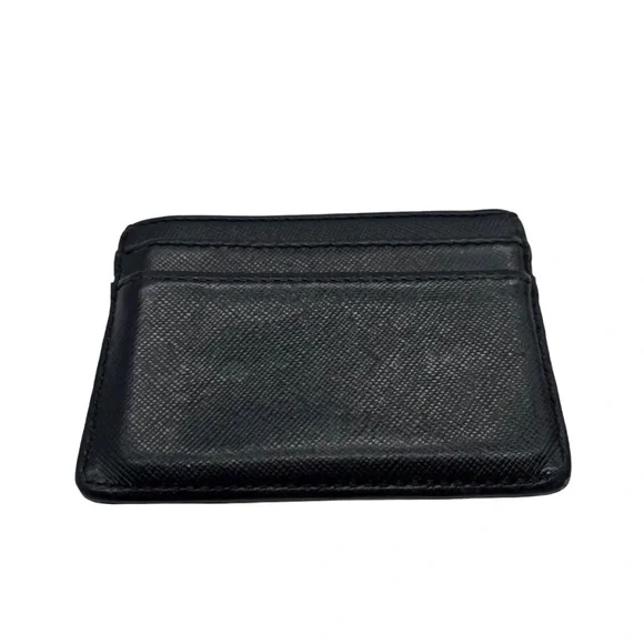 Tory Burch Logo Black Leather Card Holder Small Wallet 4”x 3” - Picture 6 of 8